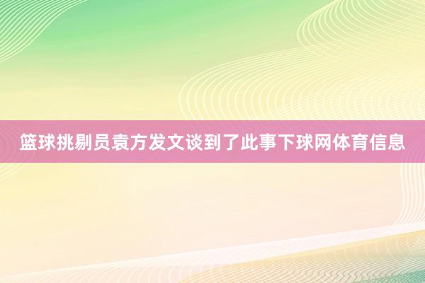 篮球挑剔员袁方发文谈到了此事下球网体育信息