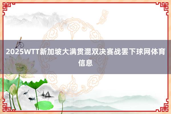2025WTT新加坡大满贯混双决赛战罢下球网体育信息