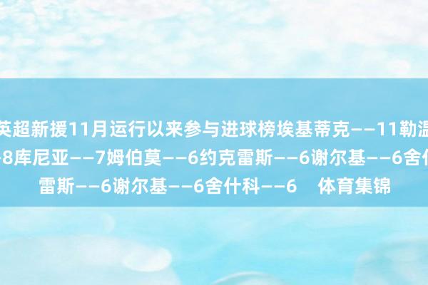 英超新援11月运行以来参与进球榜埃基蒂克——11勒温——9若昂·佩德罗——8库尼亚——7姆伯莫——6约克雷斯——6谢尔基——6舍什科——6    体育集锦